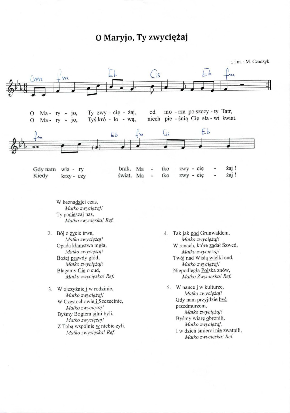 Nuty do pieśni MBożej