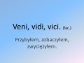 Veni, vidi, vici. (łac.) Przybyłem, zobaczyłem, zwyciężyłem.